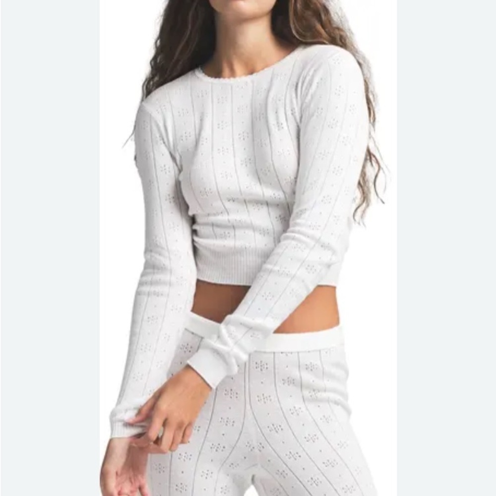 SKIMS SWEATER POINTELLE LONG SLEEVE TOP | MARBLE